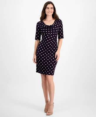 Connected Women's Cowlneck Polka-Dot Sheath Dress