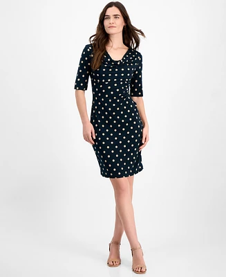 Connected Women's Cowlneck Polka-Dot Sheath Dress