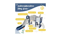 Slickblue 9-in-1 Kids Slide Playset Spaceship Structure with Slide, Arch Tunnel, Ring Toss, Whiteboard, and Basketball Hoop for Toddlers