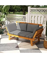 Outsunny Wooden Garden Bench for Outdoor w/ Cushions, Patio Loveseat, Gray