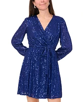 Msk Petite Sequin Blouson-Sleeve Fit & Flare Dress