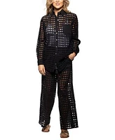 Dotti Womens Openwork Dot Shirt Cover Up Pants