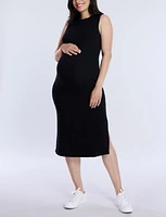 Women's Crew Neck Rib Knit Sleeveless Midi Dress - Motherhood Maternity