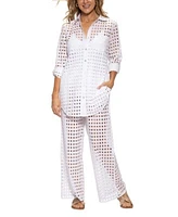 Dotti Womens Openwork Dot Shirt Cover Up Pants