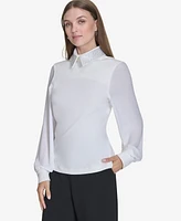 Halston Women's Chiffon-Sleeve Rhinestone-Collar Blouse