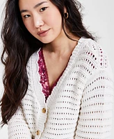 Lucky Brand Women's Scallop Pointelle Cardigan