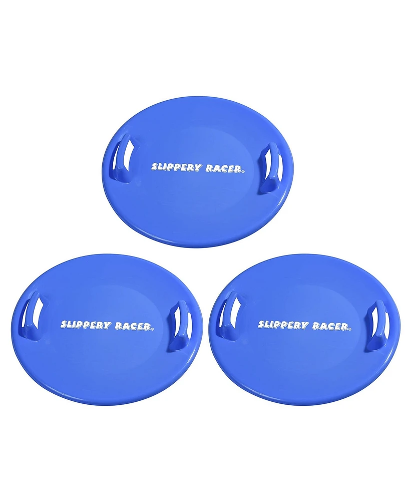 Slippery Racer Downhill Pro Adults and Kids Saucer Disc Snow Sled, Blue (3 Pack