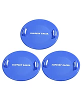 Slippery Racer Downhill Pro Adults and Kids Saucer Disc Snow Sled, Blue (3 Pack