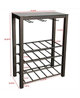 Kings Brand Furniture – Freestanding Floor Wine Rack Storage Table - Hold 20 Bottles with Glasses Holder