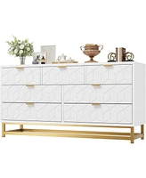 gaomon Dresser for Bedroom, Large 7 Drawer Dresser Organizer with Golden Metal Handle and Legs,White