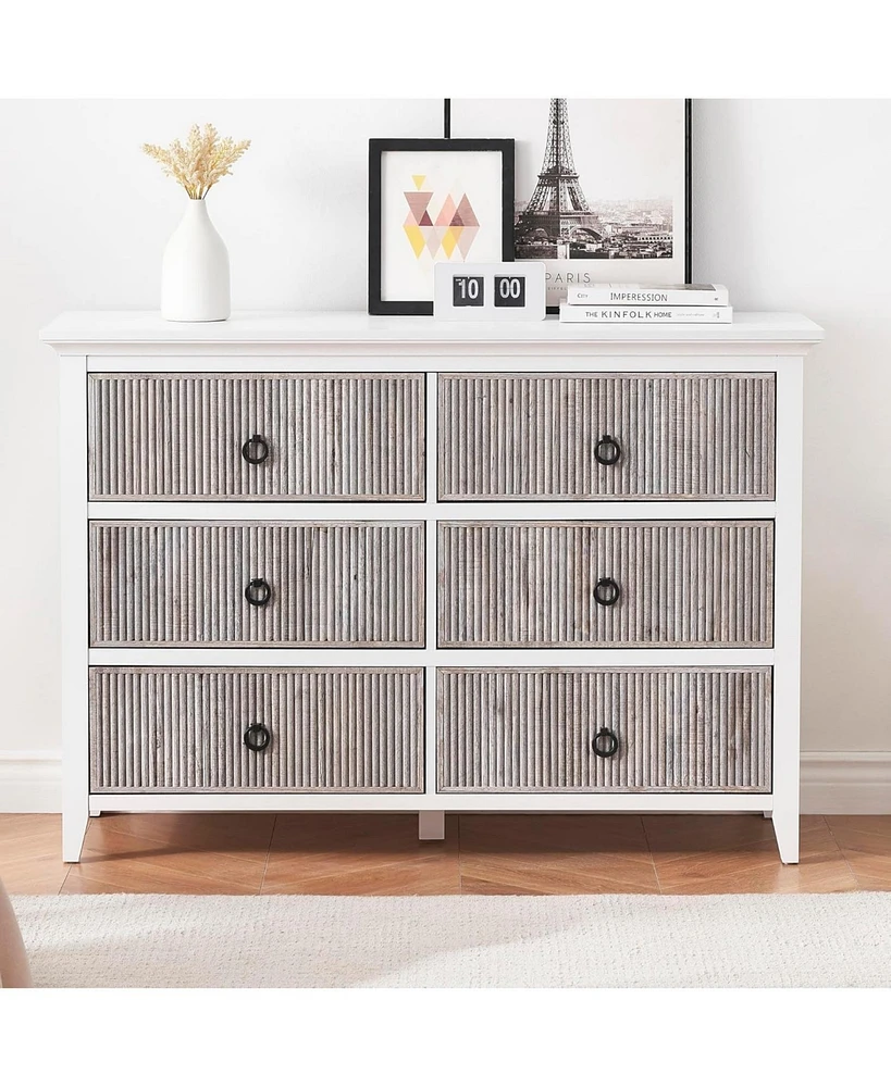 gaomon 6 Drawer Dresser for Bedroom，Waveform Fluted Dresser Chest with Large Drawer