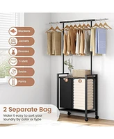 gaomon Laundry Sorter, 2 Section Laundry Hamper With Hanging Bar, Laundry Basket Organizer With Storage Shelf