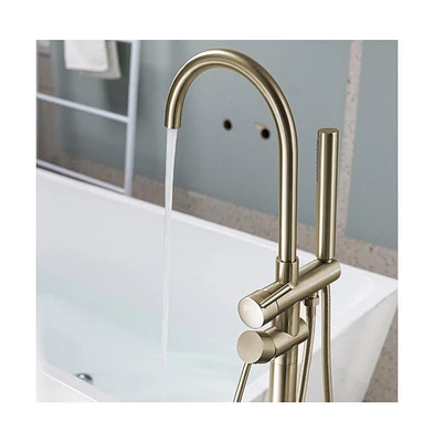 Slickblue Freestanding Bathtub Faucet with Handheld Shower: Brushed High Flow Tub Filler with Swivel Spout