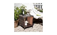 Slickblue Brown Gradient Iron Frame Rattan Side Table with Glass Surface - Elegant Design
