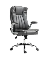 Homcom High Back Office Chair with Flip-up Arms and Tilt Function, Gray