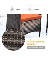 Sugift 4 Pieces Comfortable Outdoor Rattan Sofa Set with Glass Coffee Table