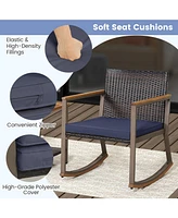 Sugift 3 Pieces Rattan Rocking Bistro Set with Coffee Table and Cushions