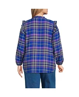 Lands' End Women's Plus Ruffle Front Flannel Popover Blouse