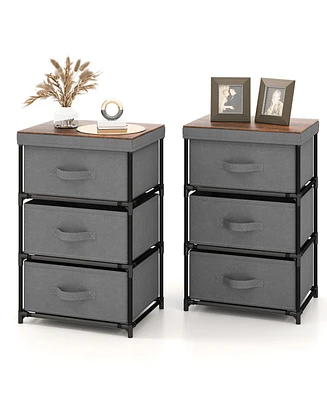 Gymax 2PCS 3 Drawers Dresser Fabric Storage Tower Organizer Unit Tall Nightstand Side Table