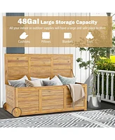 Sugift Rolling Patio Deck Box with 2 Wheels and Side Handle for Outdoor