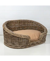 The Licker Store Curvy 33" x 21.25" Classic Handwoven Rattan Dog Bed with Machine-Washable Cushion