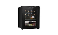 Slickblue 16-Bottle Electronic Wine Cooler with Transparent Glass Door and Display - Black Cold Rolled Steel