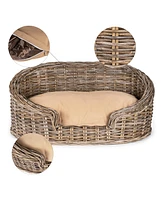 The Licker Store Curvy Classic Handwoven Rattan Dog Bed with Machine-Washable Cushion