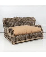 The Licker Store Classic 27.5" x 18" Mediterranean Handwoven Rattan Dog Daybed with Machine-Washable Cushion