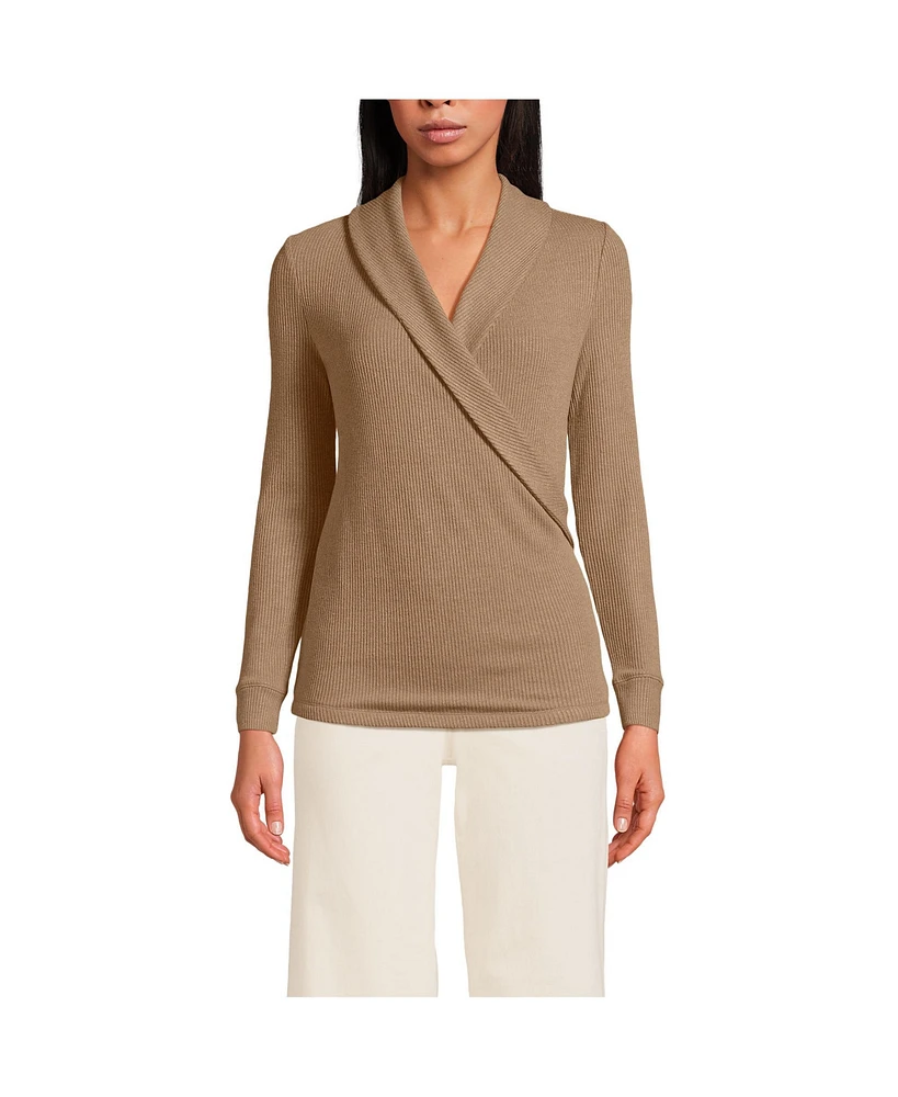 Lands' End Women's Long Sleeve Brushed Rib Wrap Top