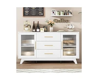 gaomon Coffer Bar Cabinet with 2 Fluted Glass Doors, 56" Modern Sideboard Buffet Cabinet with 3 Drawers
