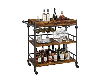 gaomon 3-Tier Rolling Bar Cart with Wheels, Metal Serving Cart with Wine Rack & Removable Tray for Home, Kitchen, Dining Room, and Living Area