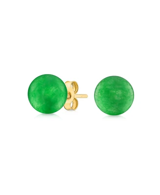 Bling Jewelry Stylish 14K Yellow Gold Natural Green Agate Bead Ball Stud Earrings 6MM for Women