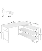 Tribesigns Modern L-Shaped Desk with Storage Shelves, 360°Rotating Desk Corner Computer Desk Study Writing Table Workstation with Open Shelves
