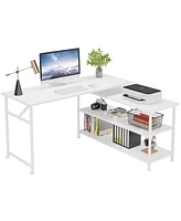 Tribesigns Modern L-Shaped Desk with Storage Shelves, 360°Rotating Desk Corner Computer Desk Study Writing Table Workstation with Open Shelves