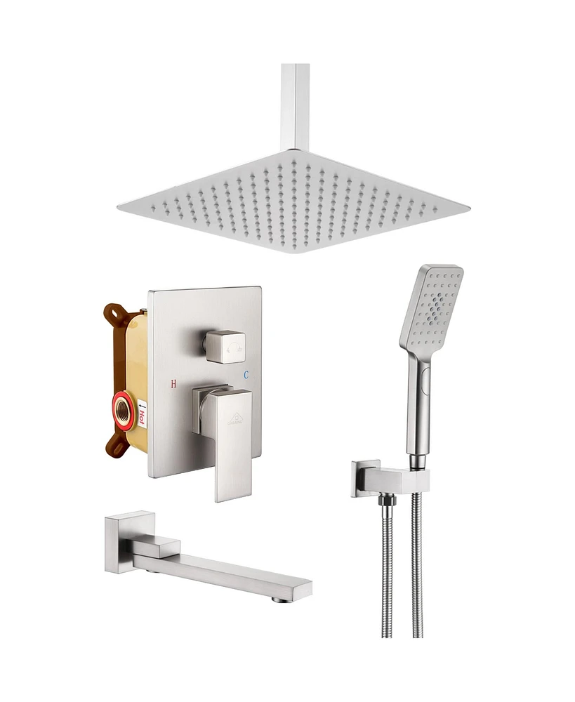 Mondawe 12 Ceiling Mount Shower System with Hand & Tub Spout