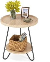 Tribesigns Set of 2 Round End & Side Table with Metal Legs, Modern Industrial Beside Table, Small Accent Table Snack Table