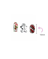 Bling Jewelry Gingerbread Cookie Stripe Crystal Candy Cane Charm Bead Set Sterling