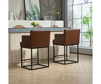 The Pop Home Set of 2 Modern Faux Leather Counter Bar Stools with Backrest, Upholstered for Kitchen Island-The