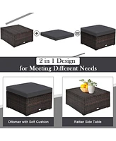 Sugift 4 Pieces Ottoman Garden Patio Rattan Wicker Furniture Set with Cushion