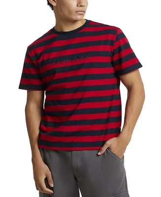 Guess Jeans Men's Regular-Fit Stripe Embroidered Logo Graphic T-Shirt