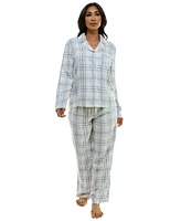 Roudelain Women's Notched-Collar Flannel Pajama Set with Lurex