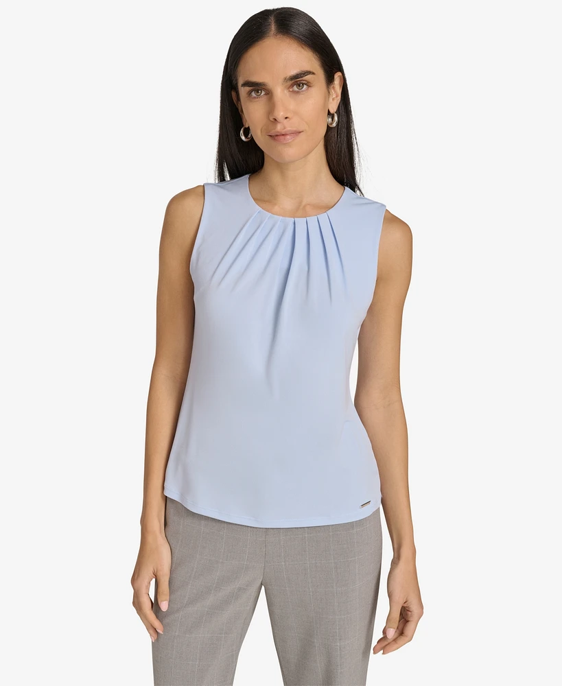 Calvin Klein Women's Pleated-Neck Sleeveless Top