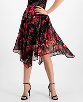 Robbe Bee Petite Floral Cowlneck Asymmetric-Hem Midi Dress