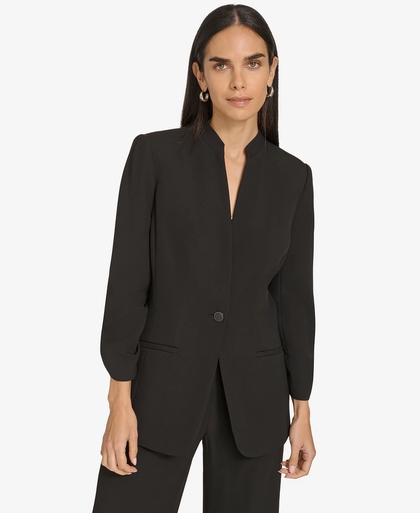 Calvin Klein Women's Mandarin Collar One-Button Blazer