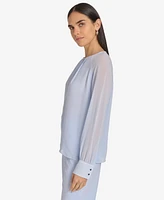 Calvin Klein Women's Pleated-Neck Sheer-Sleeve Top