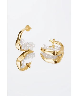 Classicharms Naomi Shell Pearl Cluster Molten Hoop Statement Earrings