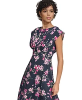 Calvin Klein Women's Floral-Print Gathered-Waist Dress