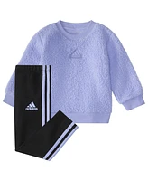 adidas Baby Girl Long Sleeve Crewneck Pullover Sherpa and Legging, 2-Piece Set