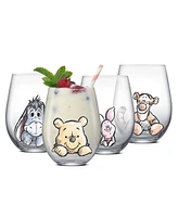 JoyJolt Disney Winnie Pooh Exploring Classic Stemless Wine Glasses, Set of 4