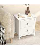 Gymax Modern Nightstand with Storage 2 Drawers & Support Legs for Bedroom White